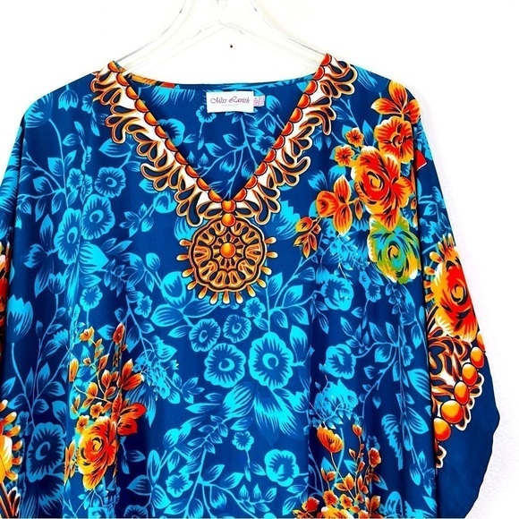 Miss Lavish London Teal Floral Kaftan Dress Size 14/16 - Picture 4 of 8